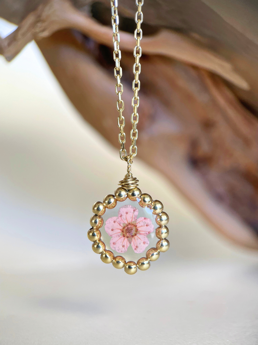 Halo Beaded Cherry Blossom Necklace